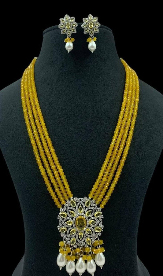 AD Pendant Onyx Beads Necklace With Earrings | Indian Necklace