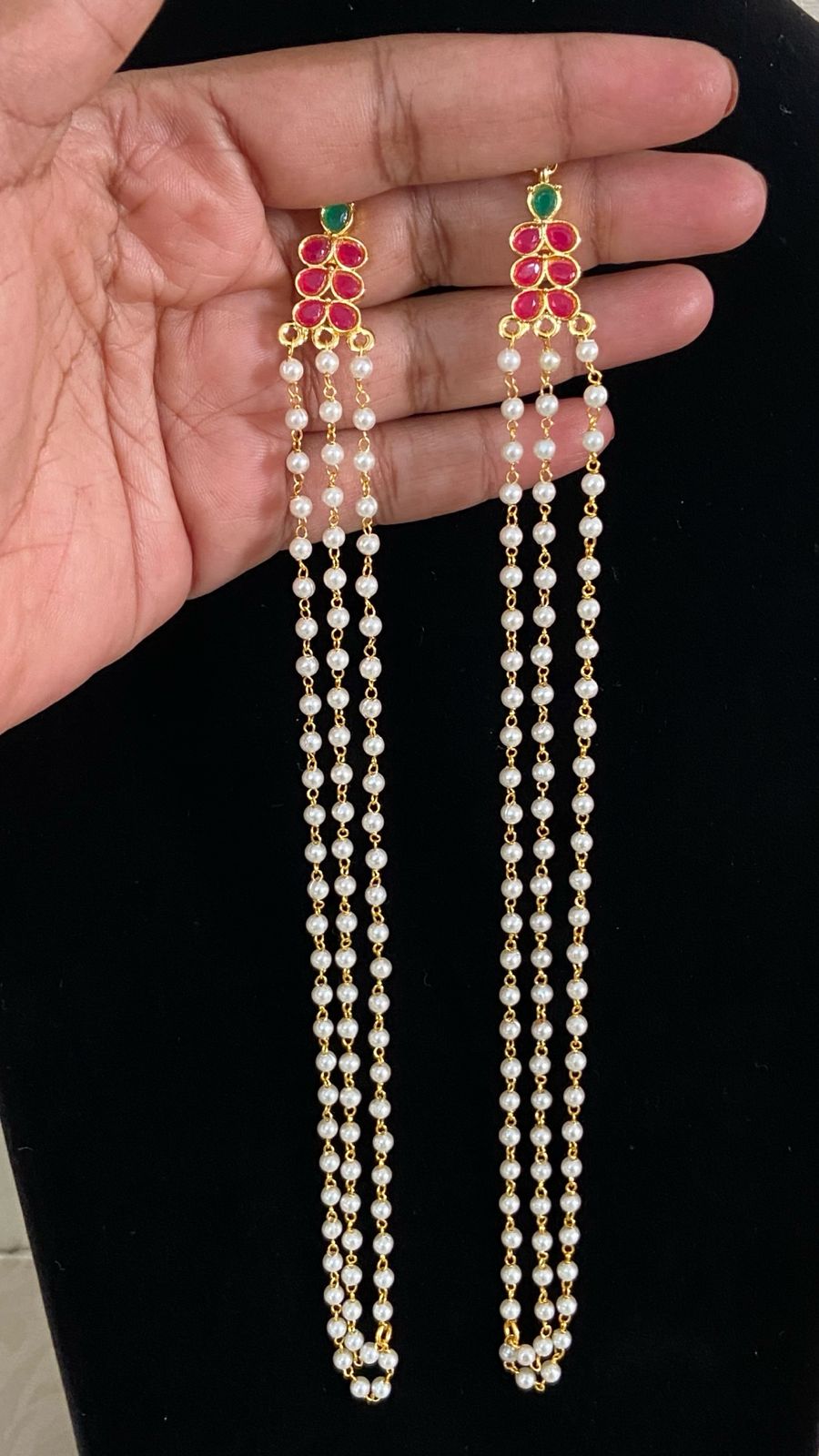 Kundan Pearl Champaswaralu | Kundan Ear Chains | Hair accessories