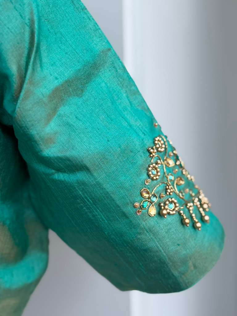 Raw Silk Tissue Embroidery Blouse | Readymade Blouses in USA