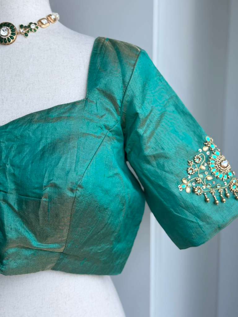Raw Silk Tissue Embroidery Blouse | Readymade Blouses in USA