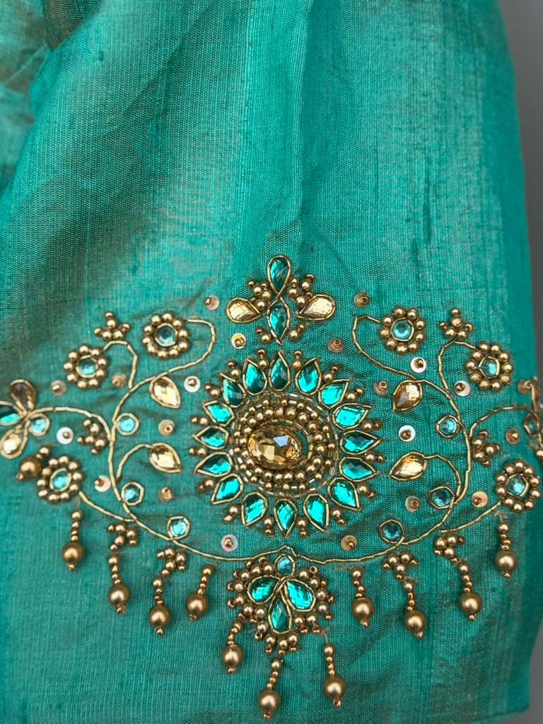 Raw Silk Tissue Embroidery Blouse | Readymade Blouses in USA