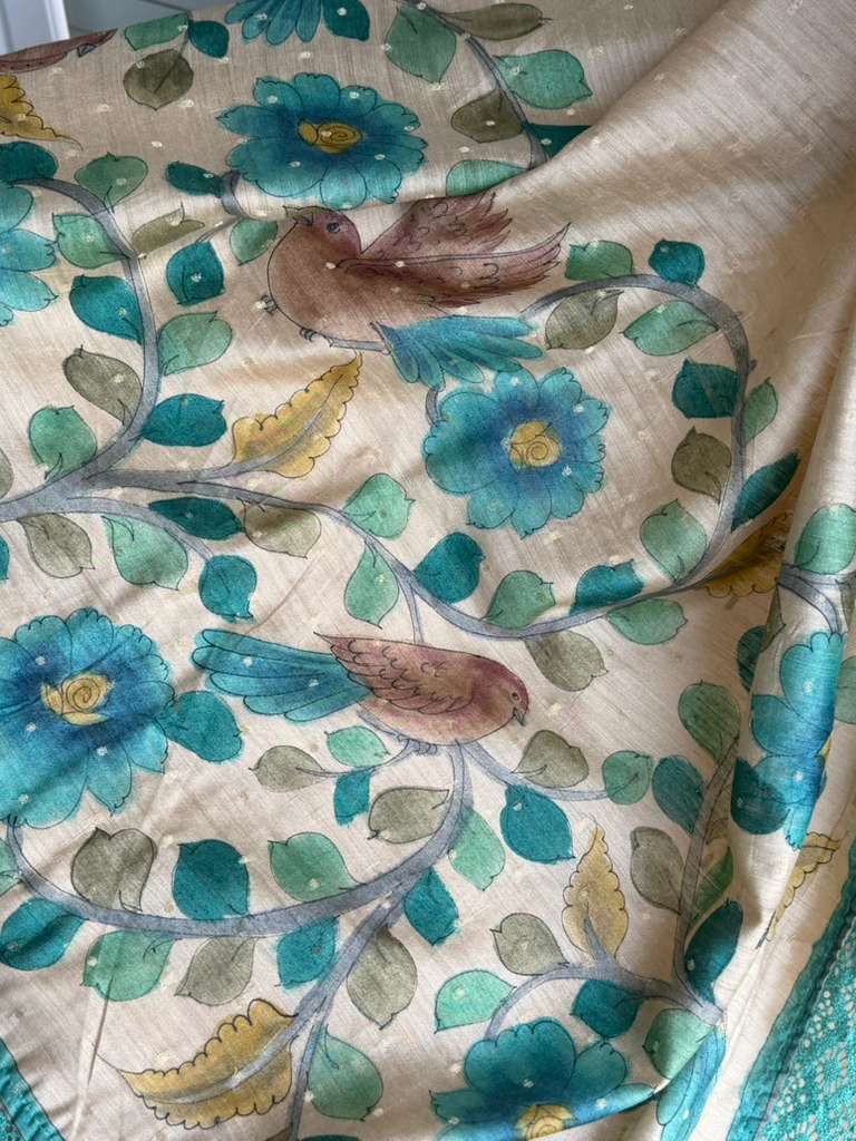 Kalamkari Print Tussar Saree | Indian Sarees in USA