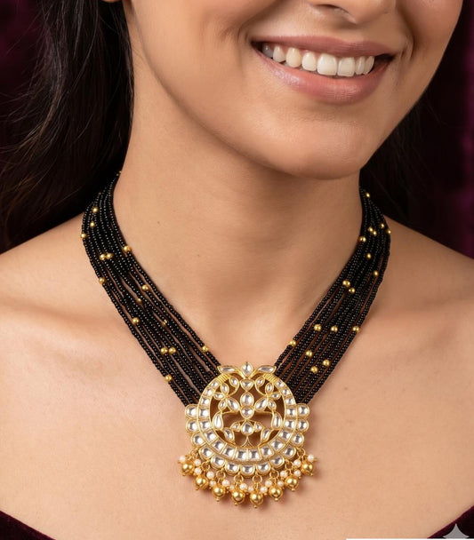 Moissanite Pendant Black Beads | Traditional Mangalasutra