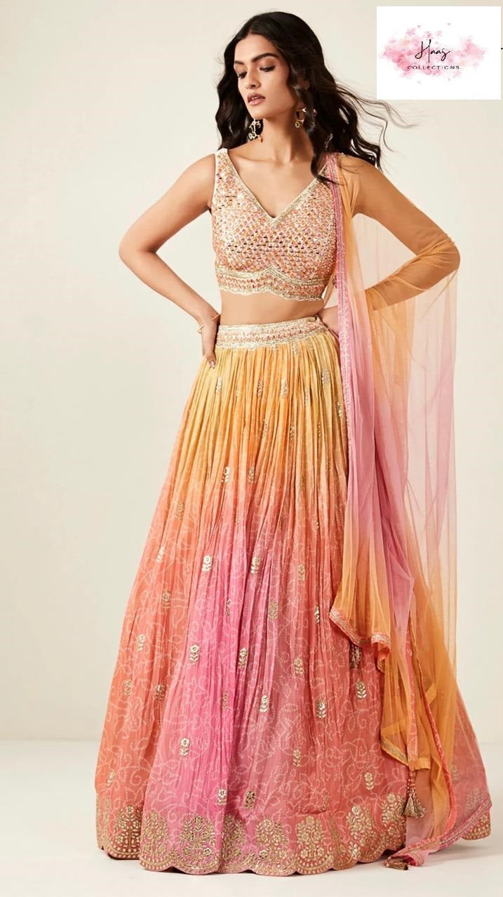 Party Wear Lehanga |Pink Tie-Dye Lehenga Set