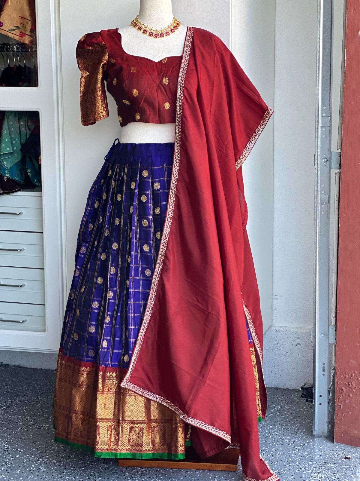 Teens Gadwal Silk lehanga |Partwear Pattu pavada lehanga | Lehanga voni