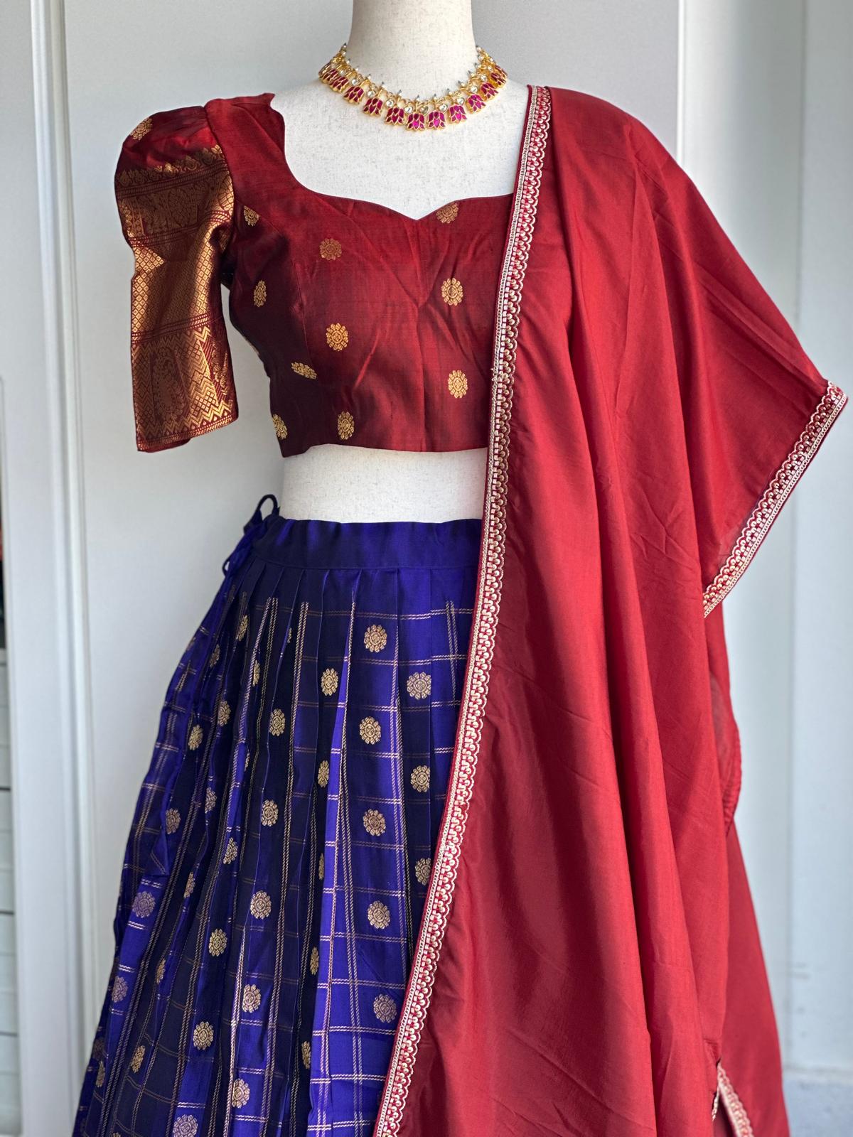 Teens Gadwal Silk lehanga |Partwear Pattu pavada lehanga | Lehanga voni