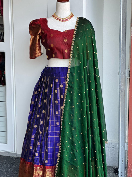 Teens Gadwal Silk lehanga |Partwear Pattu pavada lehanga | Lehanga voni