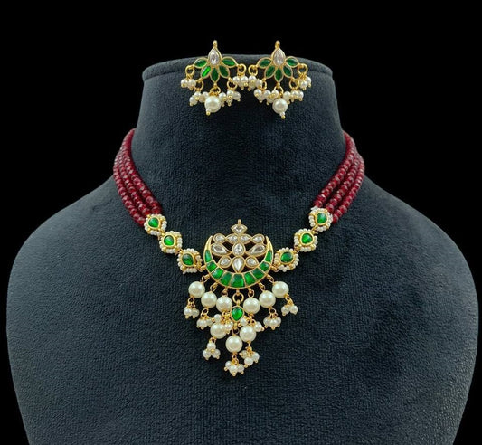 Jadau Kundan Pendant Beads Necklace | Indian Jewelry In USA