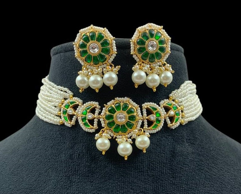 Kundan & Pearl Choker Necklace | Indian Necklace