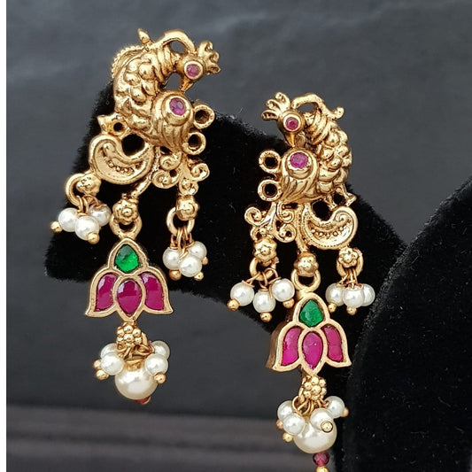 Antique Jadau Kundan Earrings | Peacock & Lotus Earrings