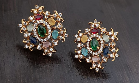 Multicolour Studs | Antique CZ Tops | indian Earrings
