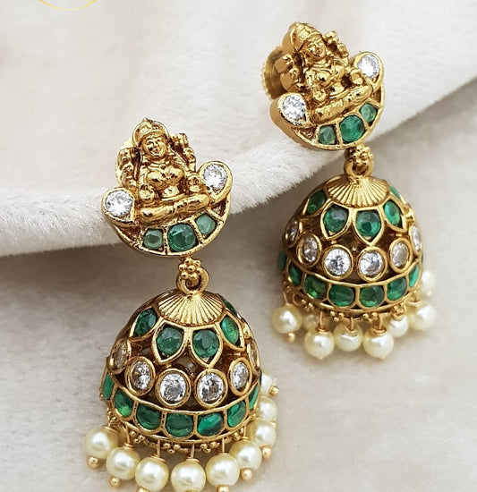 Antique Kempu Lakshmi Jumkis | Traditional Indian Earrings