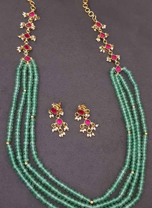 Jadau Onyx Beads Mala With Earrings | Beads Necklace