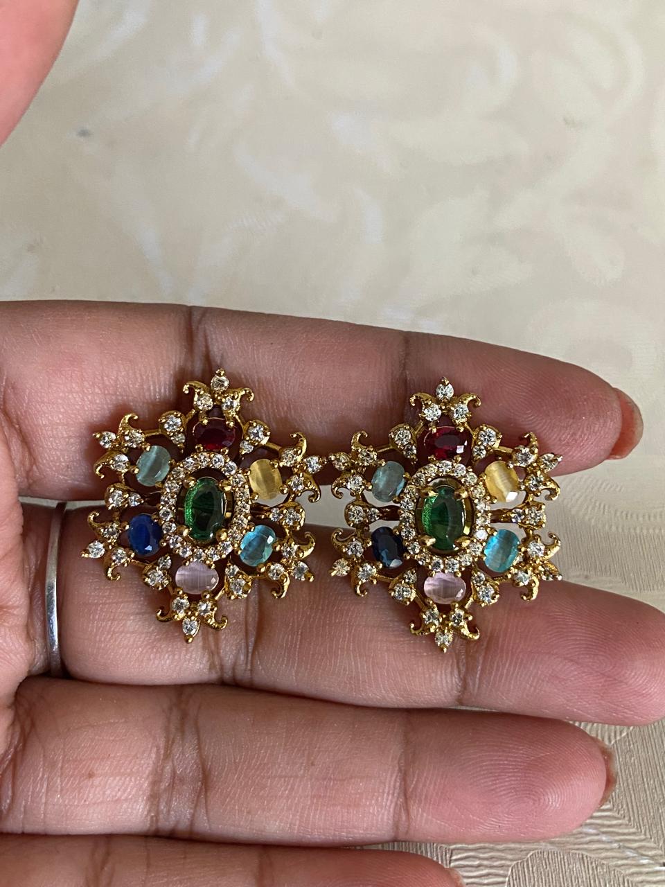 Multicolour Studs | Antique CZ Tops | indian Earrings