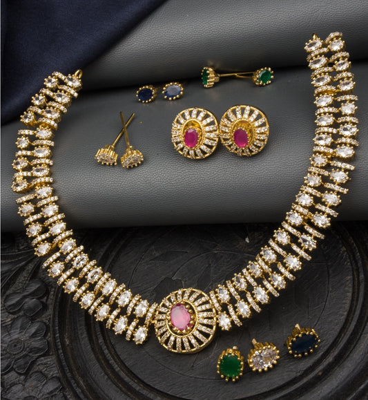 CZ Necklace With exchangeable stones| Indian jewelry | Interchangeable Stone Set