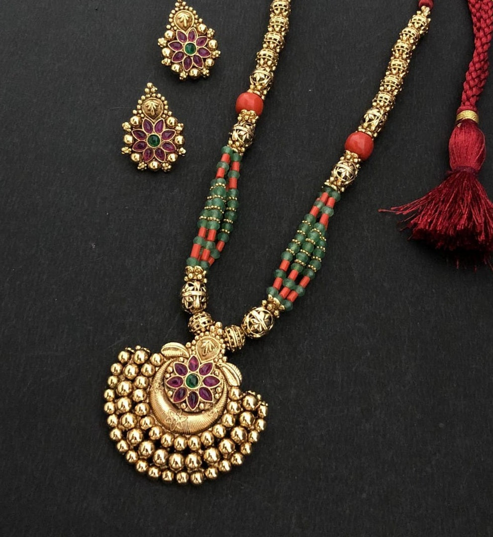 Beads Antique Necklace With Earrings | Indian Jewelry In USA