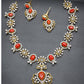 AD Coral & Emerald Necklace With Earrings | Indian Necklace