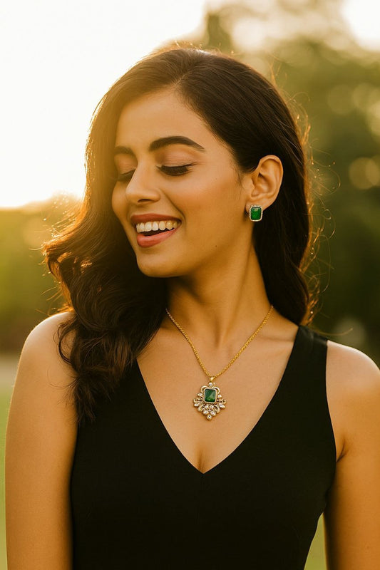 Polki Kundan Pendant Necklace | Simple Necklace With Studs