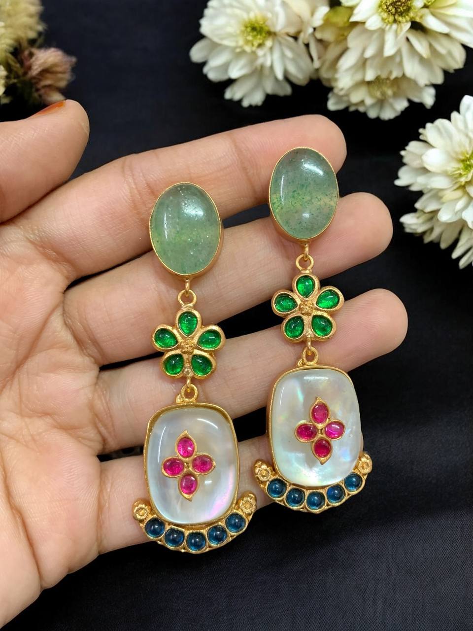 Semi Precious Kundan Earrings | Fusion Kundan Earrings