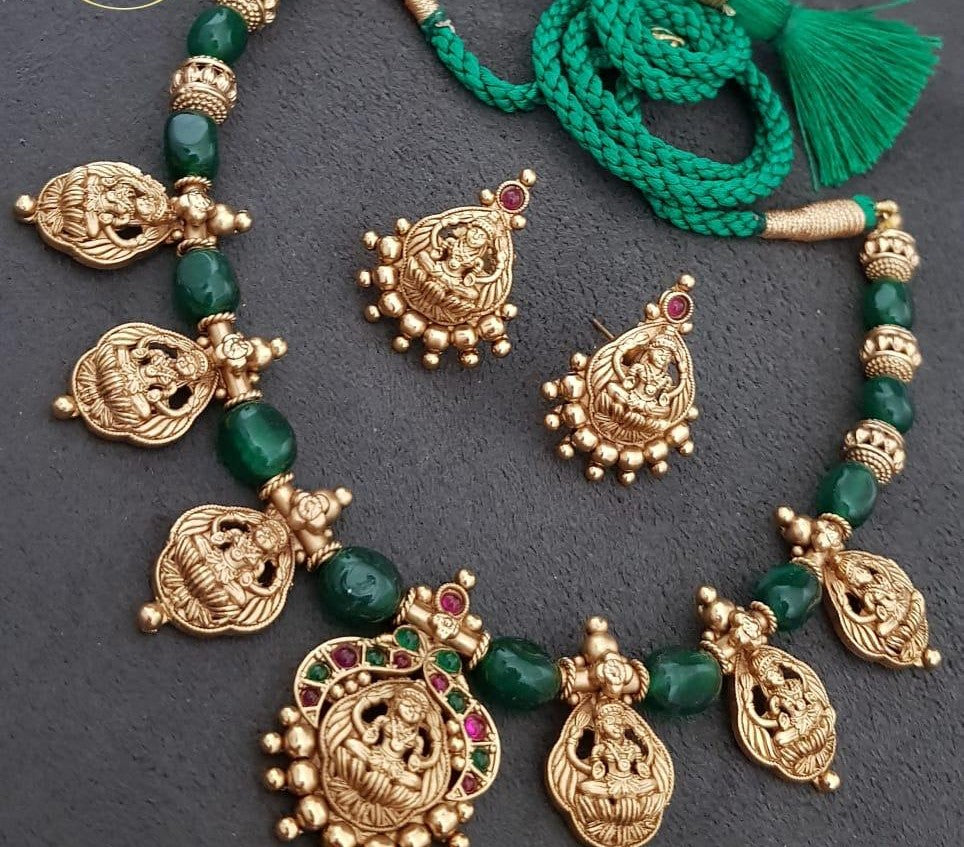 Antique Small Lakshmi Pendants Beads Mala | Traditional Beads Necklace