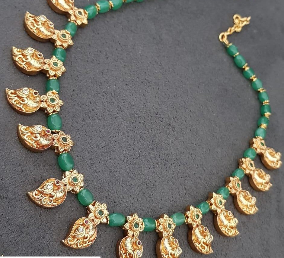Mango Pendants Green Beads Necklace | Beautiful Necklace Set
