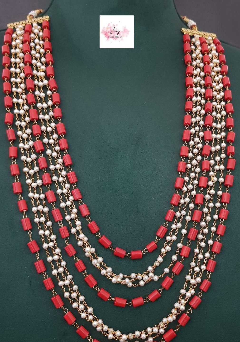 Layered Coral Green & Pearl Mala | Indian Beads Necklace