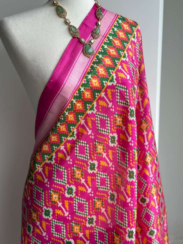 Pink Patola Printed Silk Duppata