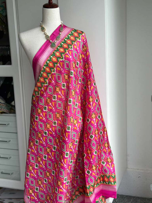 Pink Patola Printed Silk Duppata