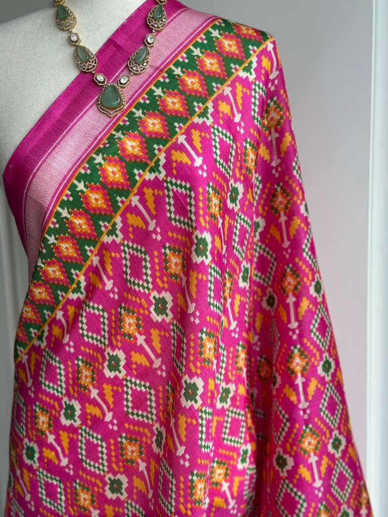 Pink Patola Printed Silk Duppata