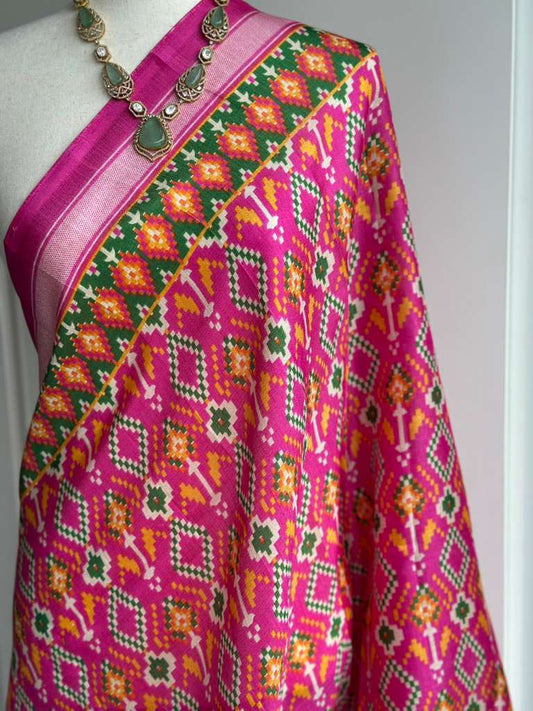 Pink Patola Printed Silk Duppata