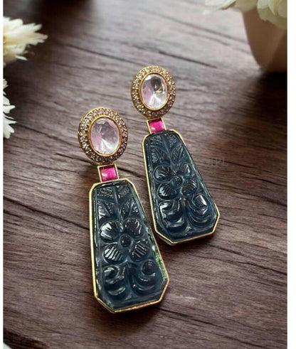 Carved Stone Kundan Earrings | Indian Jewelry In USA