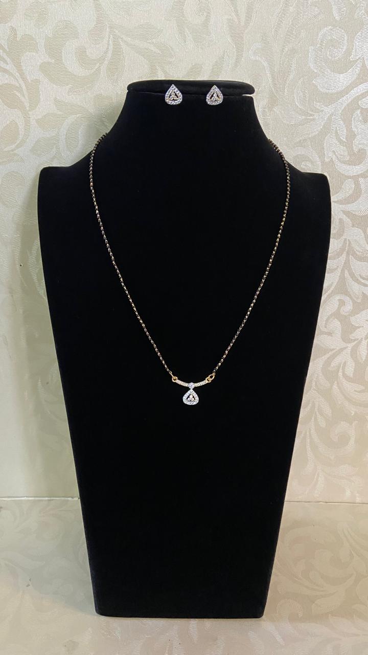 Rhodium Classic Mangalsutra | AD Pendant Black Beads Necklace