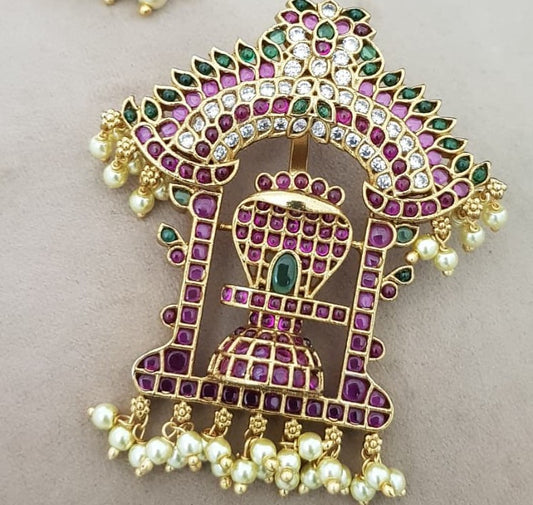 Antique Kemp Shivling Pendant with Jumkis | Indian Traditional Jewelry