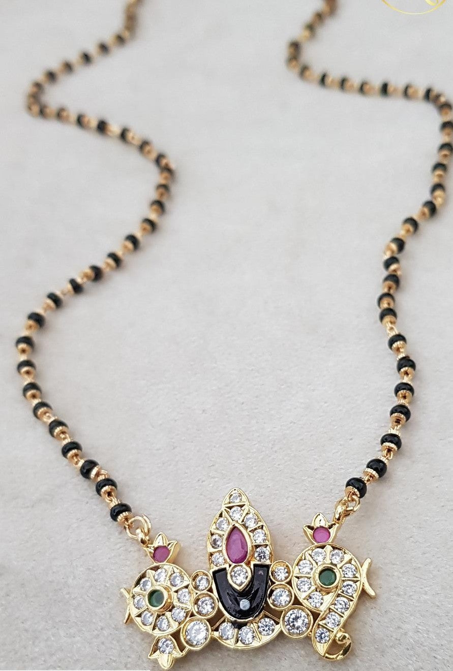 AD Balaji Pendant Mangalsutra | Black Beads Necklace | Traditional Mangalasutra