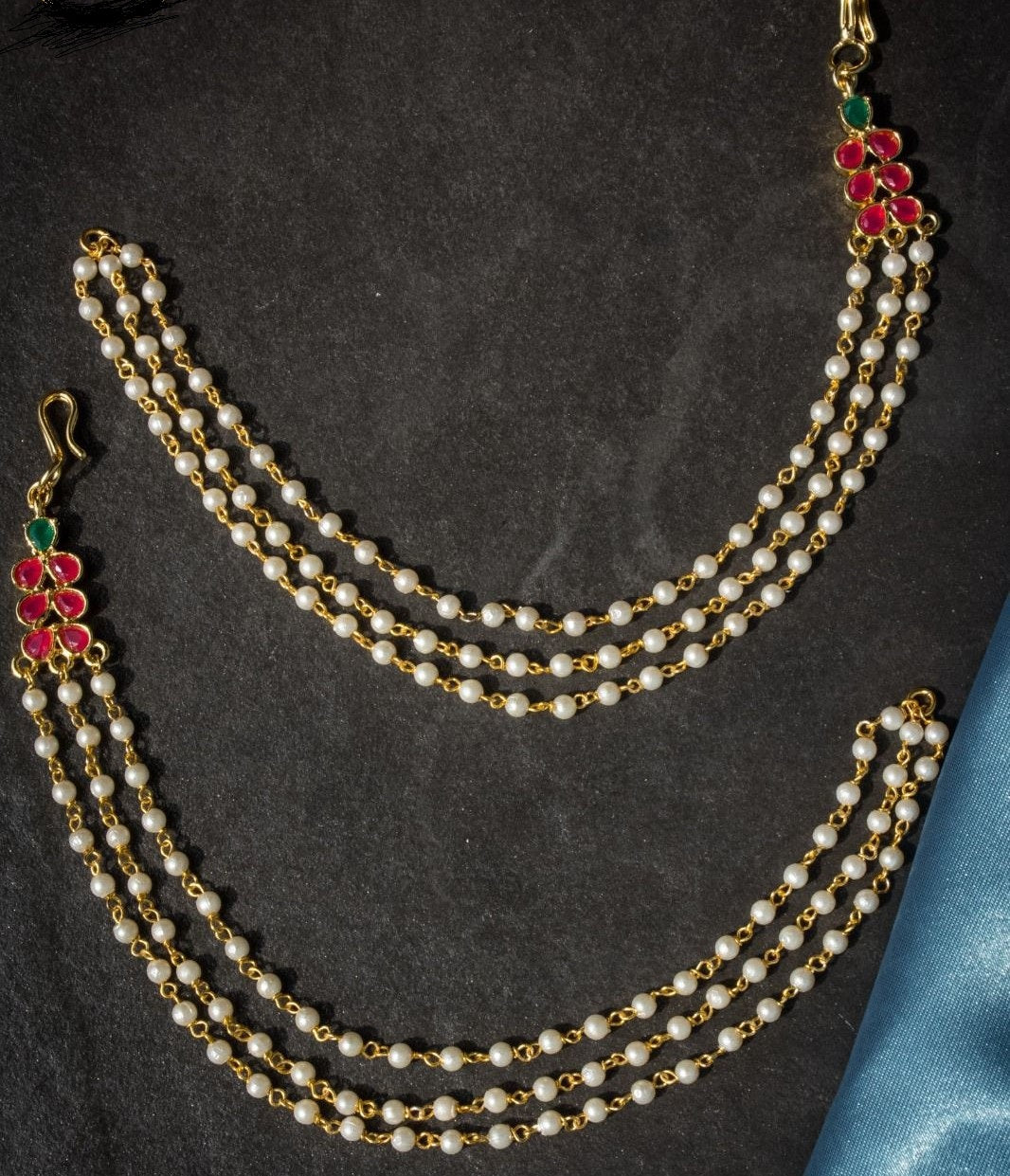Kundan Pearl Champaswaralu | Kundan Ear Chains | Hair accessories