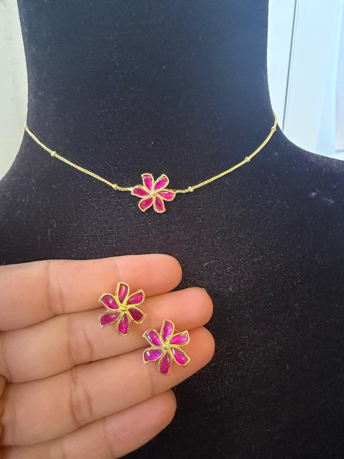 Jadau Flower Pendant Antique Chain With Studs| Latest Indian Jewelry