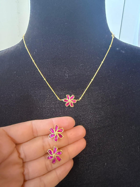 Jadau Flower Pendant Antique Chain With Studs| Latest Indian Jewelry