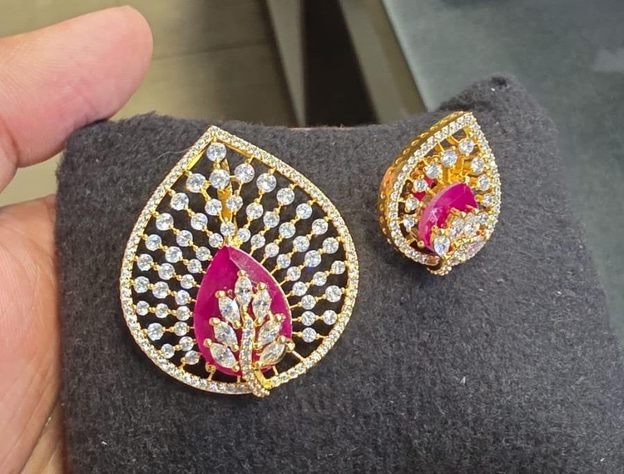 Beautiful AD Pendant With Studs | Latest Indian Jewelry