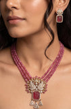 Luxury Onyx Beads Necklace Set | CZ Peacock Pendant with Stud Earrings | Indian Jewelry In USA