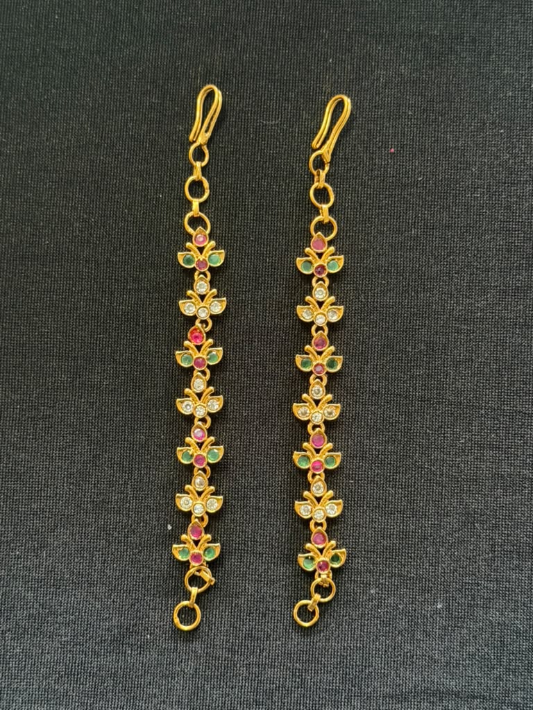 AD Ruby Green Matilu |  Indian Ear Chains | Indian Traditional Jewelry In USA