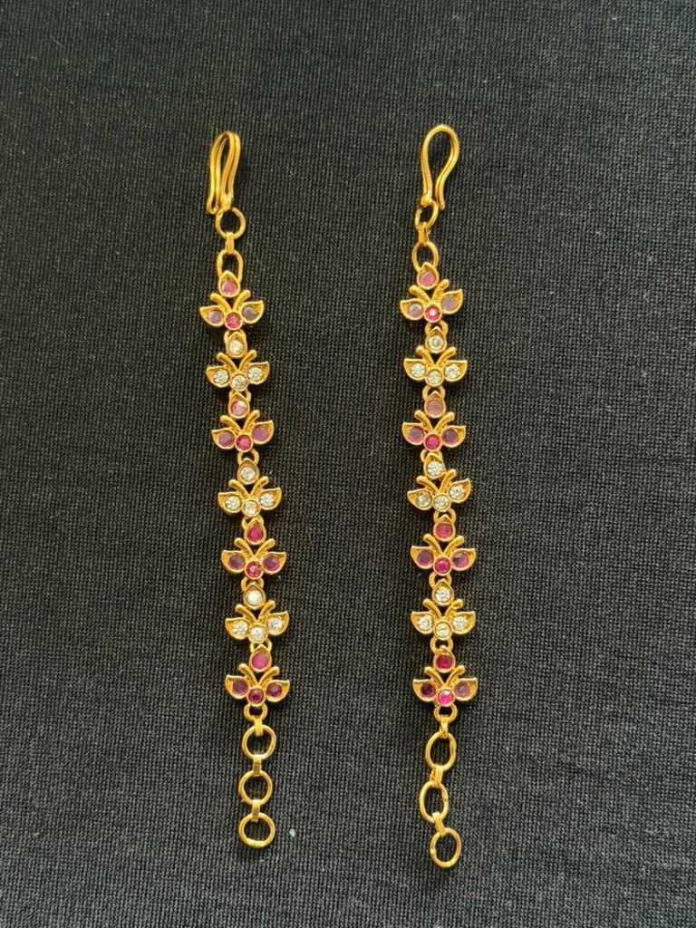 AD Ruby Green Matilu |  Indian Ear Chains | Indian Traditional Jewelry In USA