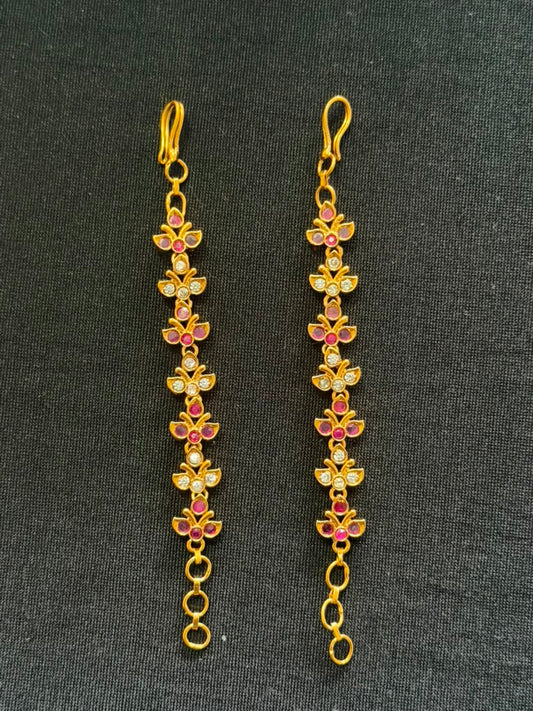 AD Ruby Green Matilu |  Indian Ear Chains | Indian Traditional Jewelry In USA