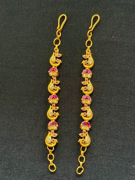 Antque AD Ruby Matilu |  Indian Ear Chains | Indian Traditional Jewelry In USA