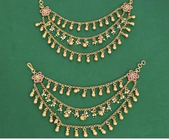 Antique Ruby Champaswaralu | Hair accessories | indian  Ear Chains