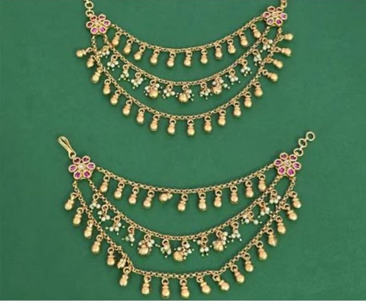 Antique Ruby Champaswaralu | Hair accessories | indian  Ear Chains