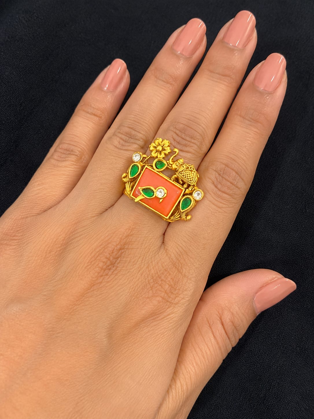 Designer Kundan Finger Ring | Antque Adjustable Ring