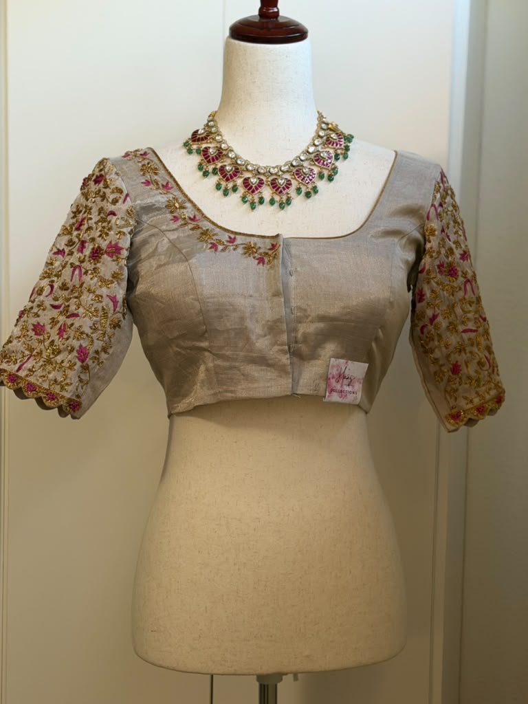 Silver Tissue Embroidery Blouse | Saree Blouses in USA