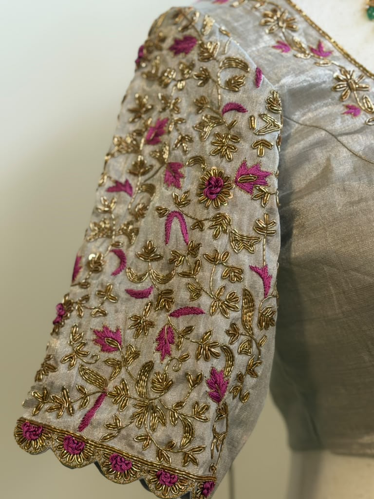 Silver Tissue Embroidery Blouse | Saree Blouses in USA
