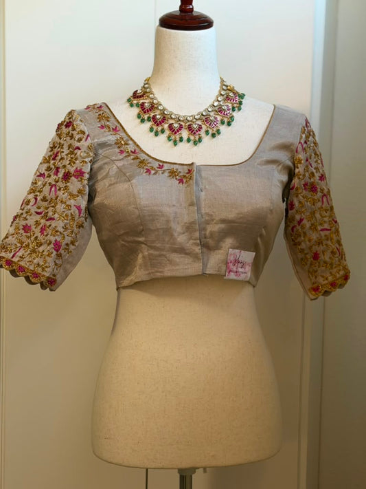 Silver Tissue Embroidery Blouse | Saree Blouses in USA
