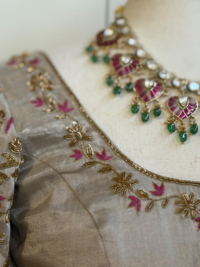 Silver Tissue Embroidery Blouse | Saree Blouses in USA